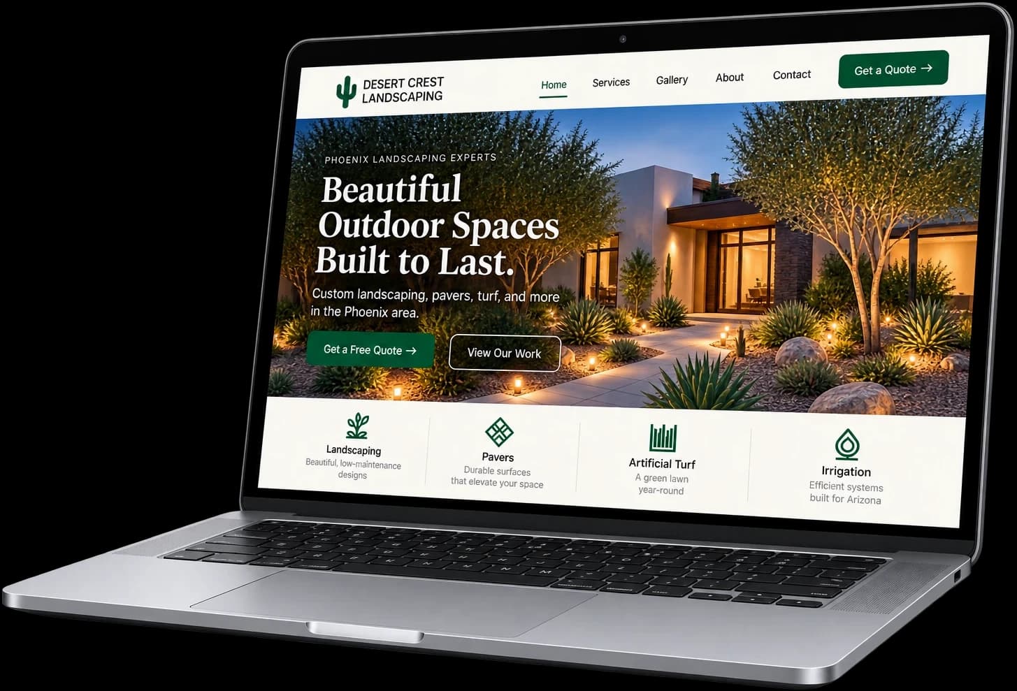 A landscaping company's website shown on a laptop